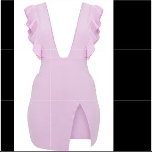 Lilac Frill Plunge Split Leg Bodycon Dress